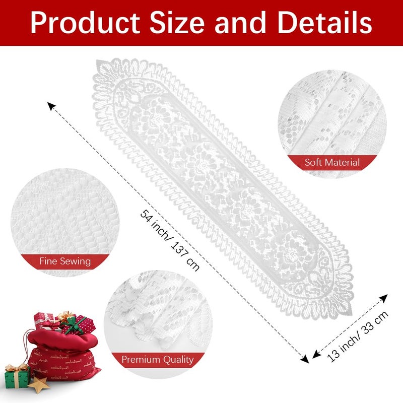 SythorYang Lace Table Runner Christmas Table Runner White Farmhouse Boho Table Runner Coffee Table Runners Cotton Woven Table Runers Rectangular Lace Doilies for Wedding Bridal Shower Kitchen Dining Table Decor - Image 3