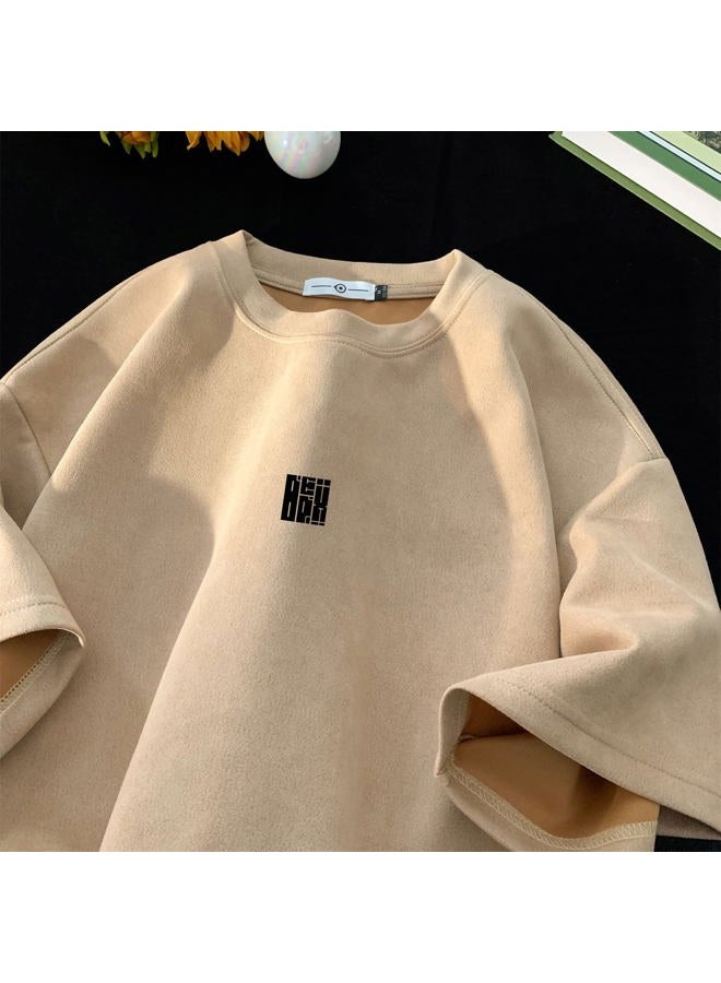 GURUNVANI Men T Shirt Streetwear Harajuku Tops Short Sleeve Crewneck T-Shirt, T3408Khaki, Small  - Image 5