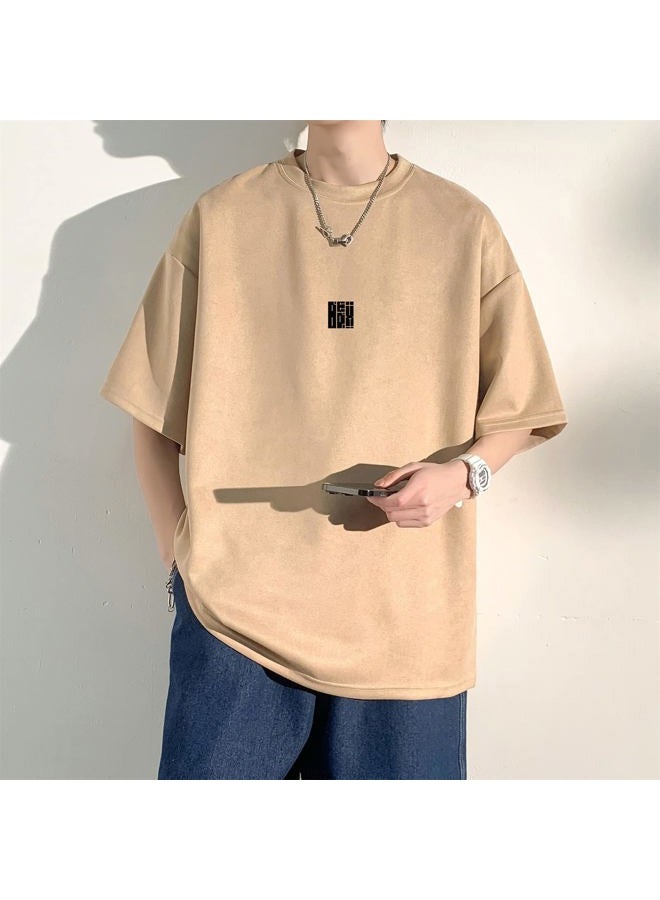GURUNVANI Men T Shirt Streetwear Harajuku Tops Short Sleeve Crewneck T-Shirt, T3408Khaki, Small  - Image 4