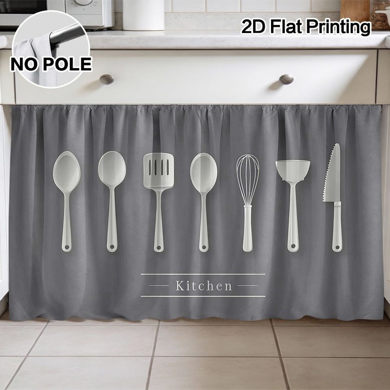 2D Flat Kitchen Utensils Artwork Curtain And Cabinet Decoration 27 56 59 06 Inch Made From Polyester With Rod Pocket Design Easy To Clean And Install - Image 1