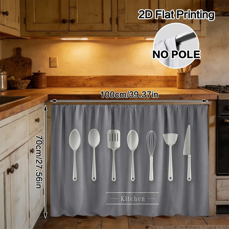 2D Flat Kitchen Utensils Artwork Curtain And Cabinet Decoration 27 56 59 06 Inch Made From Polyester With Rod Pocket Design Easy To Clean And Install - Image 3