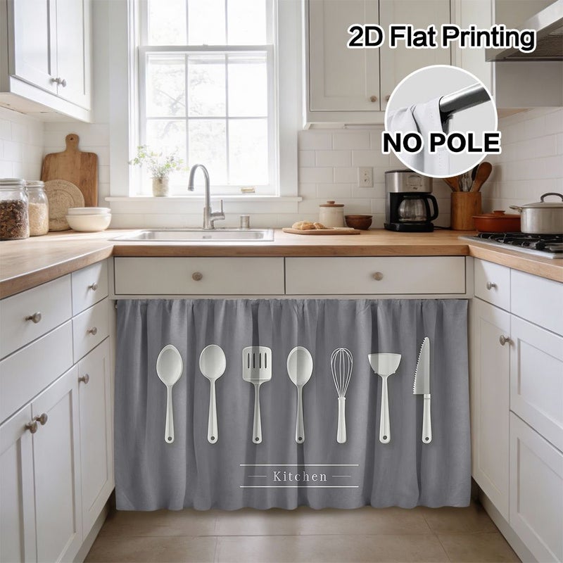 2D Flat Kitchen Utensils Artwork Curtain And Cabinet Decoration 27 56 59 06 Inch Made From Polyester With Rod Pocket Design Easy To Clean And Install - Image 2