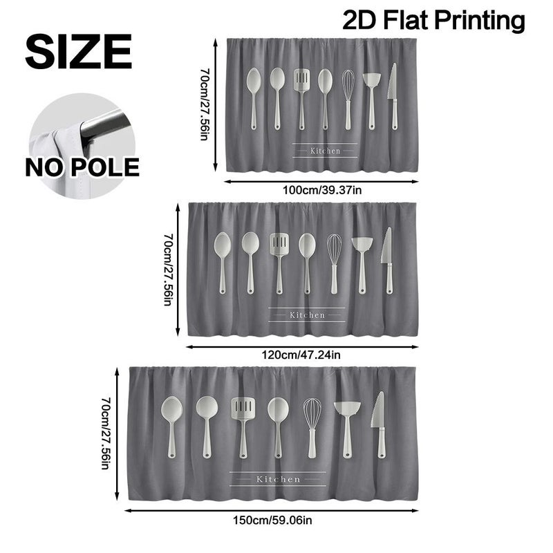 2D Flat Kitchen Utensils Artwork Curtain And Cabinet Decoration 27 56 59 06 Inch Made From Polyester With Rod Pocket Design Easy To Clean And Install - Image 4