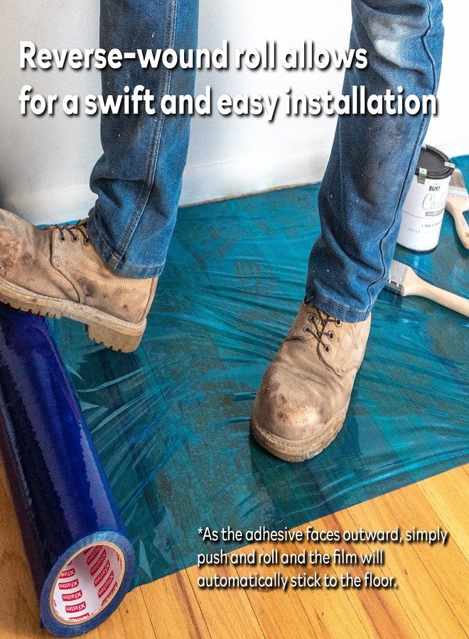إكس فاستين غشاء حماية الأرضيات XFasten، لفة 24 بوصة × 200 قدم، 3 مل، غشاء بلاستيكي أزرق ذاتي اللصق للأرضيات الخشبية | لفة غشاء حماية لاصق للأرضيات بدون بقايا طلاء وبناء - Image 4