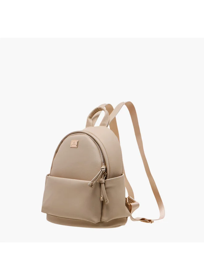 Flora Bella By Shoexpress Women Solid Backpack with Adjustable Straps and Zip Closure - 14x27x32 cm