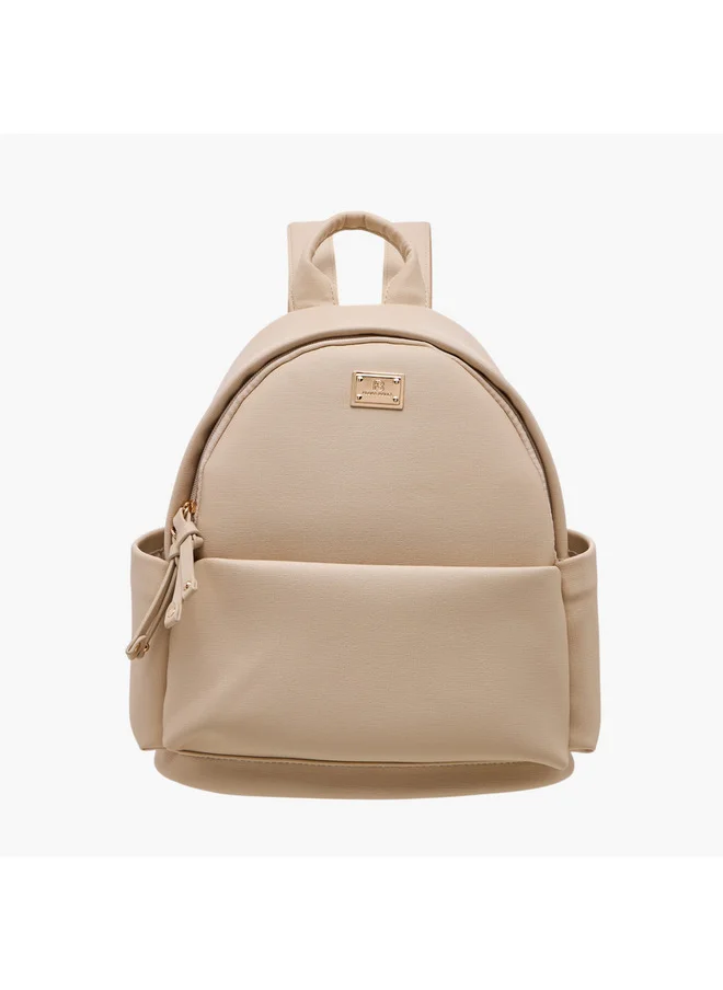Flora Bella By Shoexpress Women Solid Backpack with Adjustable Straps and Zip Closure - 14x27x32 cm