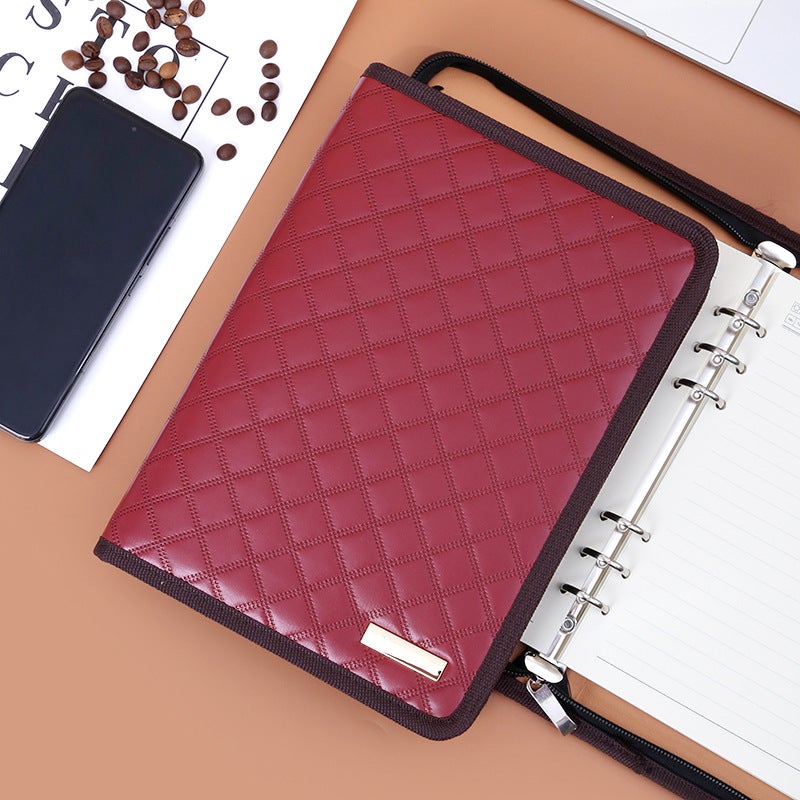 A5 Multifunctional Zipper Bag Notebook Business Loose-Leaf Notepad With Computer Pu Leather Meeting Record Book - Image 2