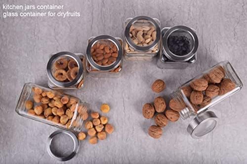 Home Stuffs Home Stuffs Cubical Square Transparent Glass Jars Containers for Kitchen Pantry Snacks Masala Jams Pickles Cookies Dry Fruits Coffee Beans Storage 1KG Glass Jar with Lid 1liter Set of 8 - Image 5