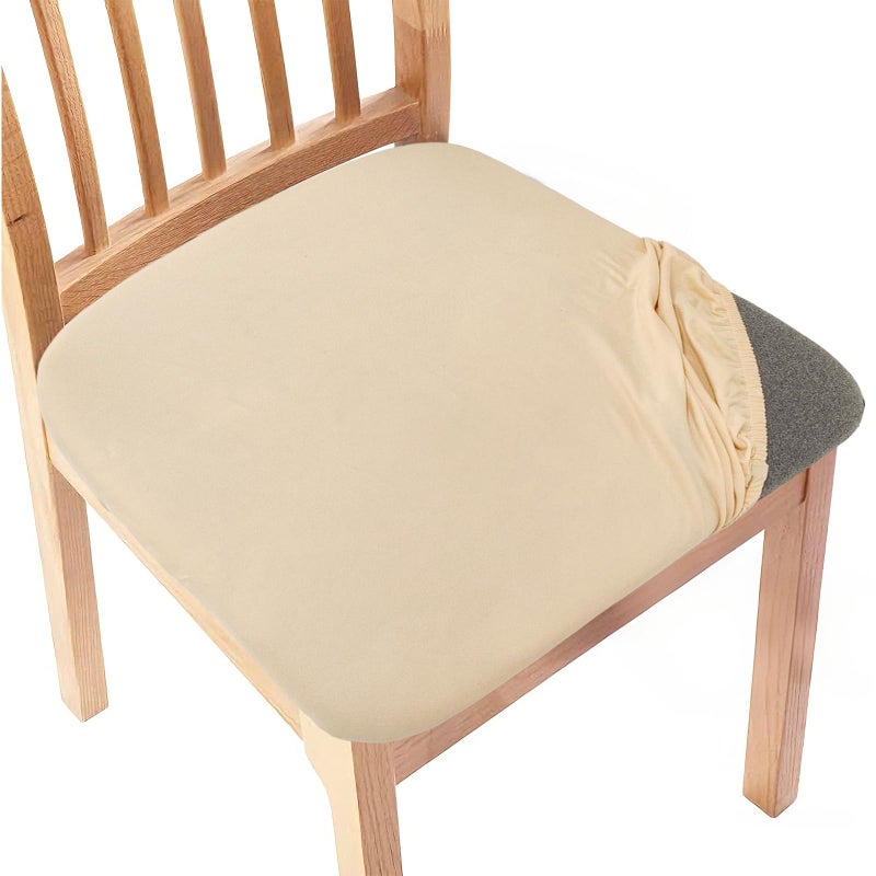Gute Chair Seat Covers Dining Room Chair Seat Covers with Ties Stretch Solid Chair Covers Protectors for Dining Room Kitchen Chairs 4 Pcs Beige