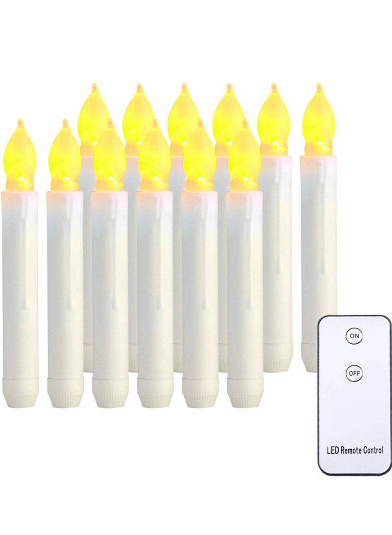 Excefore LED Taper Candles with Remote, Set of 12 Flickering Light Flameless Window Candles, Warm Yellow Fake for Themed Party Decorations - Image 1