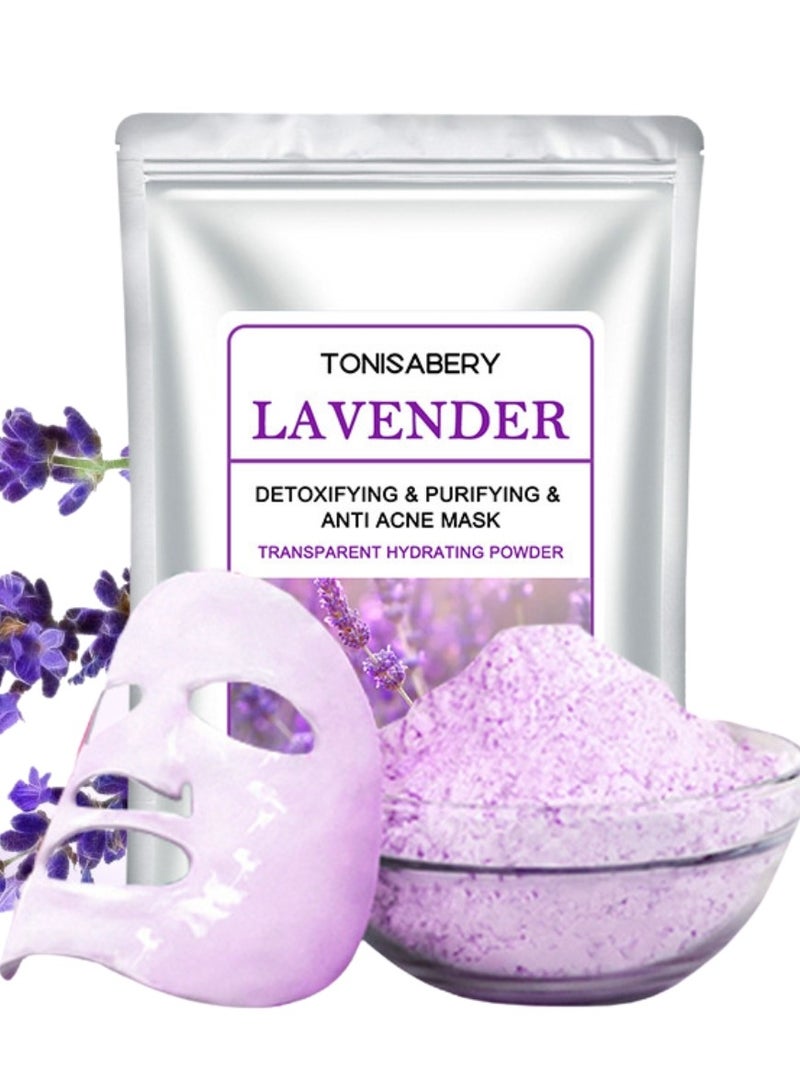 TONISABERY مسحوق قناع الوجه من اللافندر القابل للإزالة - منظف ومطهر ومضاد لحب الشباب - مسحوق قناع مرطب وشفاف للوجه للنساء والرجال 20 جرام - Image 1