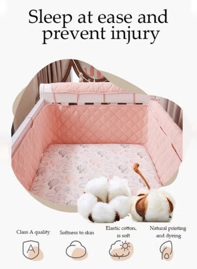 DUNISO Baby Cot Bumper，2 IN 1 Crib Bumper and Crib Rail Covers，Soft Breathable Anti-Collision Crib Teething Rail Cover Edge Protector Strip，Padded Soft Fence Mat Covers,Suitable for Kids Room Crib, Kid's Bed，30*190cm，Pink - Image 5