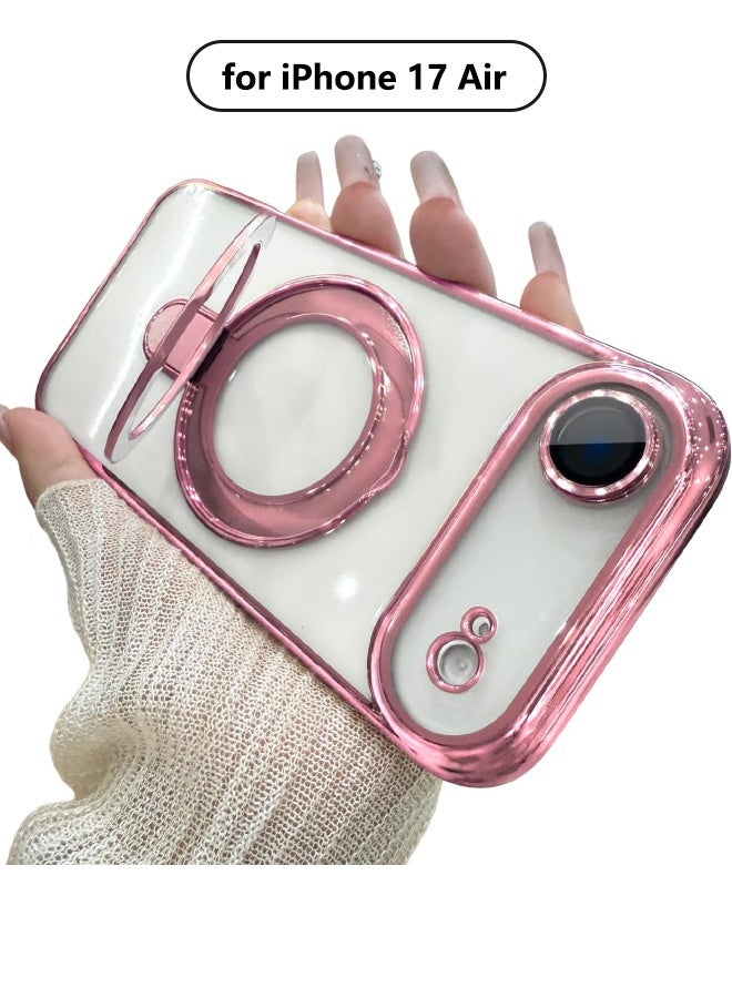 Magnetic for iPhone 17 Air Case, with Invisible Ring Stand, Built-in Camera Lens Protector, Compatible with MagSafe, Soft Scratch-Resistant Shockproof Case for iPhone Air 6.5 inch, Pink - Image 1