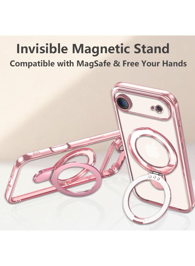 Magnetic for iPhone 17 Air Case, with Invisible Ring Stand, Built-in Camera Lens Protector, Compatible with MagSafe, Soft Scratch-Resistant Shockproof Case for iPhone Air 6.5 inch, Pink - Image 2