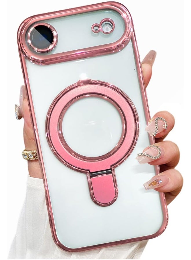 Magnetic for iPhone 17 Air Case, with Invisible Ring Stand, Built-in Camera Lens Protector, Compatible with MagSafe, Soft Scratch-Resistant Shockproof Case for iPhone Air 6.5 inch, Pink - Image 3