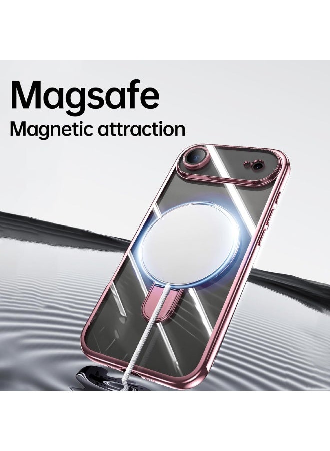 Magnetic for iPhone 17 Air Case, with Invisible Ring Stand, Built-in Camera Lens Protector, Compatible with MagSafe, Soft Scratch-Resistant Shockproof Case for iPhone Air 6.5 inch, Pink - Image 4