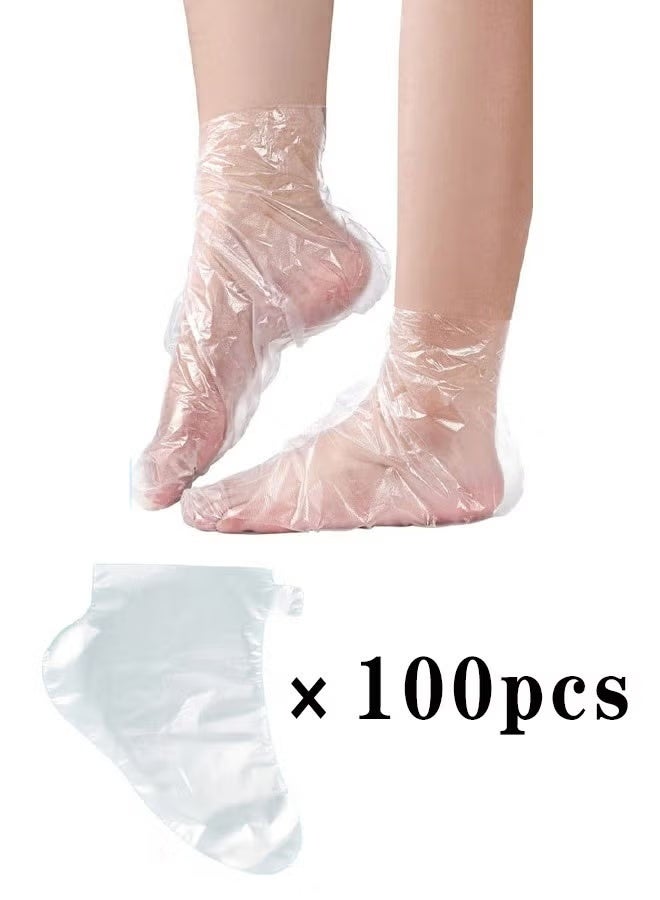 100 Piece Clear Plastic Disposable Booties with Sticker Paraffin Wax Foot Bath Liners Feet Protectors Covers Foot Spa Socks Thermal Therapy Feet Covers Bags - Image 1
