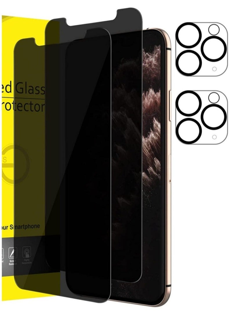 HuHa (2 Pack) for iPhone 11 PRO Privacy Tempered Glass Screen Protector Anti-Scratch with Back Camera glass Alignment Frame Bubble Free Scratch Resistant  - Image 1