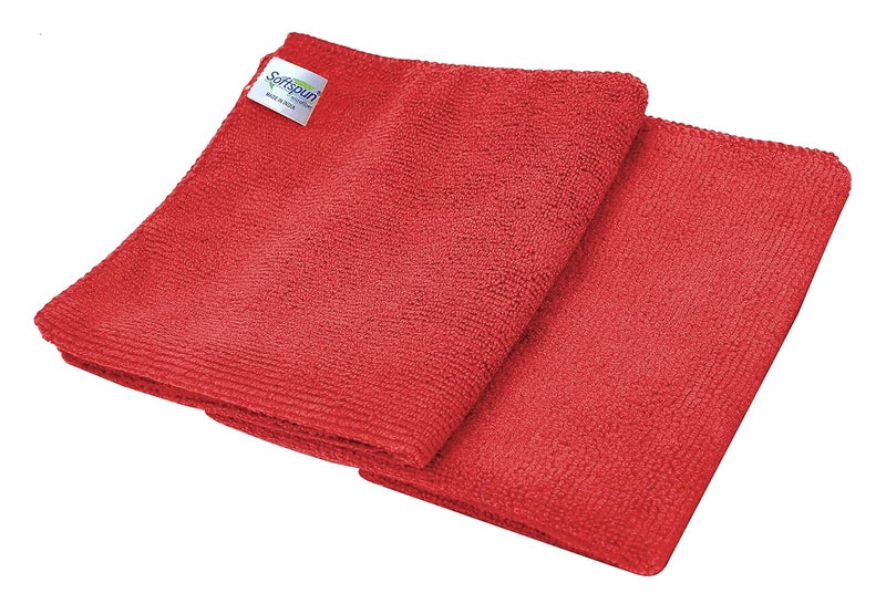 SOFTSPUN Microfiber Cloth 2 pcs 30x30 cms 340 GSM Red Thick Lint StreakFree Multipurpose Cloths Automotive Microfibre Towels for Car Bike Cleaning Polishing Washing Detailing - Image 1