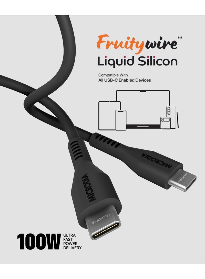 ميكروديا كابل شحن سريع USB-C إلى USB-C من [[MICRODIA]] Fruitywire المصنوع من السيليكون السائل بقدرة 100 واط، سلك نقل بيانات مرن وغير سام لأجهزة الكمبيوتر المحمولة والأجهزة اللوحية والهواتف الذكية (1.3 متر) - أسود - Image 4