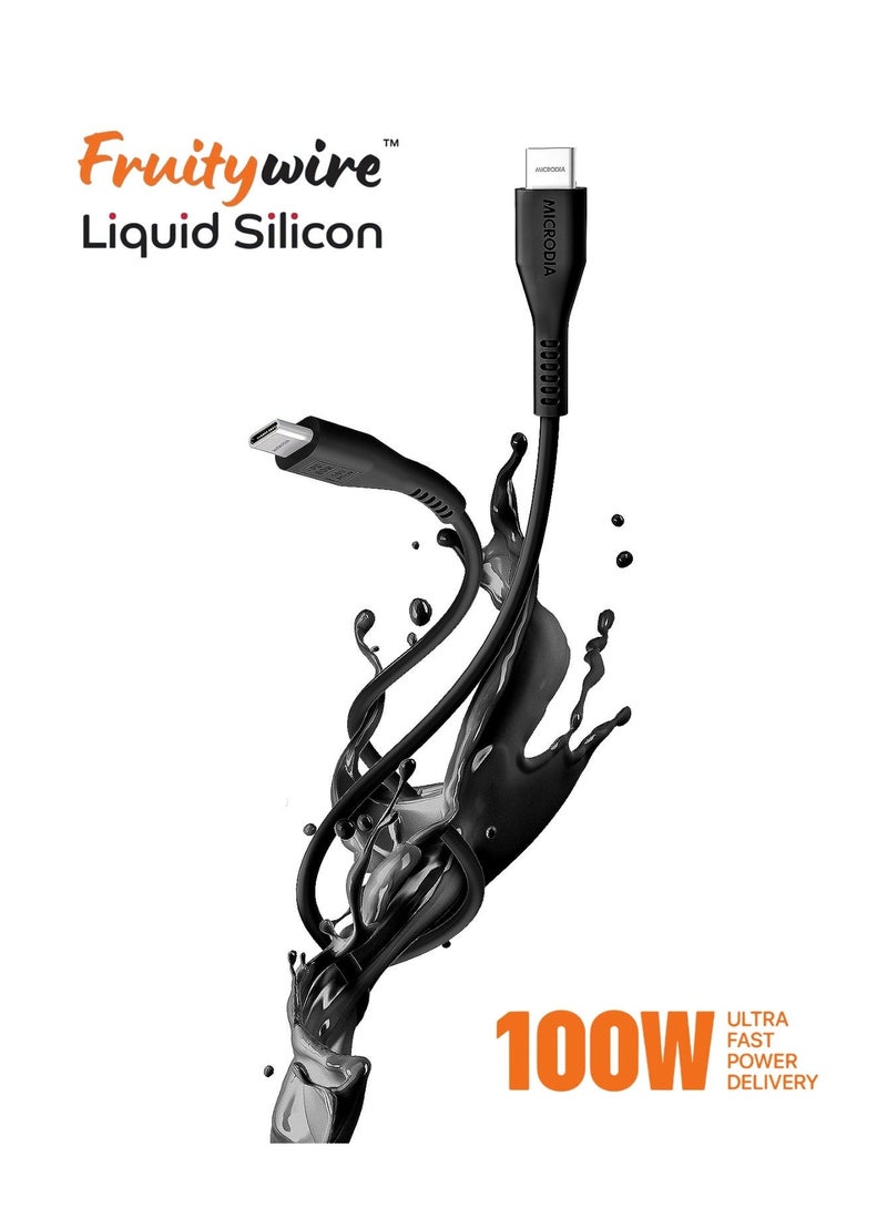 ميكروديا كابل شحن سريع USB-C إلى USB-C من [[MICRODIA]] Fruitywire المصنوع من السيليكون السائل بقدرة 100 واط، سلك نقل بيانات مرن وغير سام لأجهزة الكمبيوتر المحمولة والأجهزة اللوحية والهواتف الذكية (1.3 متر) - أسود - Image 5
