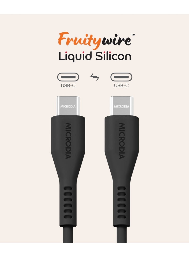 ميكروديا كابل شحن سريع USB-C إلى USB-C من [[MICRODIA]] Fruitywire المصنوع من السيليكون السائل بقدرة 100 واط، سلك نقل بيانات مرن وغير سام لأجهزة الكمبيوتر المحمولة والأجهزة اللوحية والهواتف الذكية (1.3 متر) - أسود - Image 3