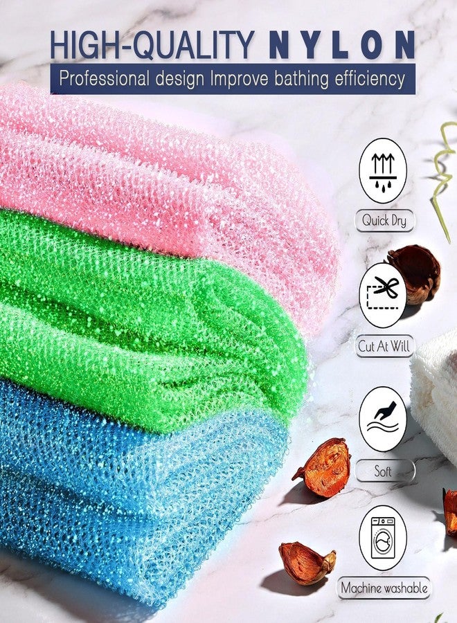 UJFQBH 3 Piece Bright Style African exfoliating net Exfoliating Shower Set Long Bath Sponges for Smooth, Refreshed Skin, The Exterior Gleams - Ideal for Daily Use (Bright Pink, Blue, Green) - Image 4