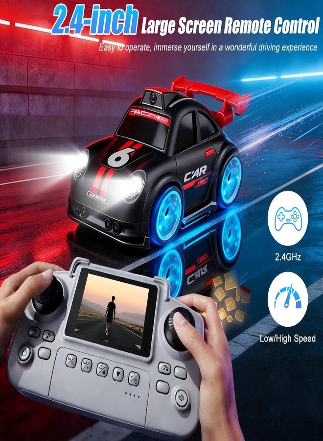 أو بيست سيارة تحكم عن بعد صغيرة مزودة بكاميرا، شاشة 2.4 بوصة، سيارة تحكم عن بعد بتقنية FPV مع بطاقة ذاكرة 8 جيجابايت، قابلة لإعادة الشحن، سيارة سباق صغيرة للأطفال قابلة للانجراف بزاوية 360 درجة، تحكم مزدوج عبر جهاز التحكم عن بعد وتطبيق، أوضاع التتبع/الهروب/العرض التوضيحي - Image 2