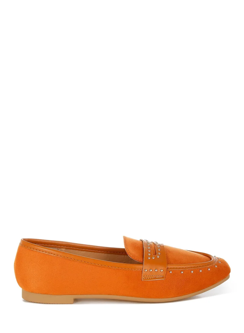 Penny Strap Studded Loafers In Tan