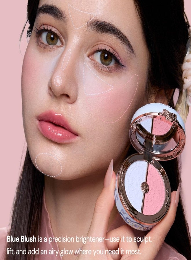 Flower Knows باقة زهور تعرف طوق الفراشة صندوق أحمر تمييز وبلوش ثنائي بودرة، بلون أزرق + وردي لمسة نهائية مطفية، لوحة تمييز وبلوش قابلة للبناء والدمج للوجنتين (02 قمر البحر) - Image 5