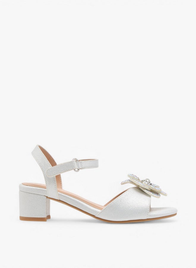 Celeste Girls Floral Accent Block Heel Sandals with Hook and Loop Closure  - Image 3
