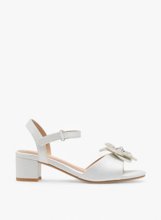 Celeste Girls Floral Accent Block Heel Sandals with Hook and Loop Closure