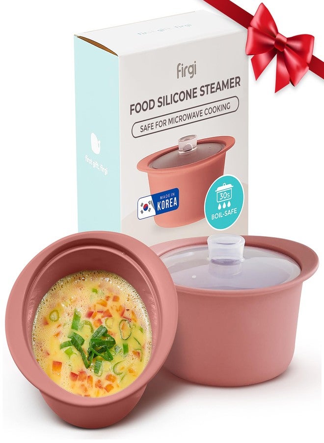FIRGI 27fl.oz (3.4cup) Silicone Microwave Steaming Pot with Handle & Lid for Easy Cooking Vegetables, Egg, Noodles Soup Non-Stick Dishwasher Safe Easy Clean Made in Korea Dry Rose 800ml - Image 1