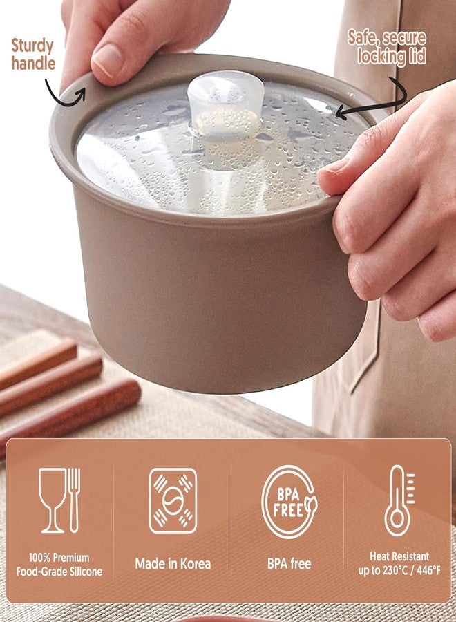 FIRGI 27fl.oz (3.4cup) Silicone Microwave Steaming Pot with Handle & Lid for Easy Cooking Vegetables, Egg, Noodles Soup Non-Stick Dishwasher Safe Easy Clean Made in Korea Dry Rose 800ml - Image 4