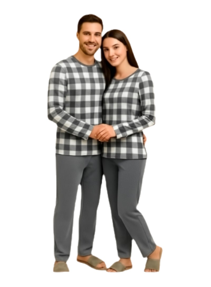 طقم بيجامة نسائي مكون من بلوزة وبنطلون بأكمام طويلة، من القطن ، حتى وزن 80 كجم