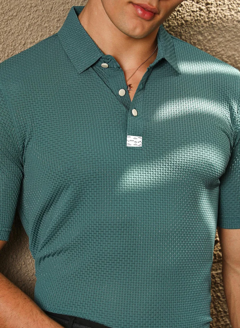 كامبوس سوترا Men's Emerald Green Warp-Tactile Polo T-Shirt