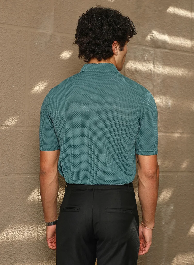 كامبوس سوترا Men's Emerald Green Warp-Tactile Polo T-Shirt