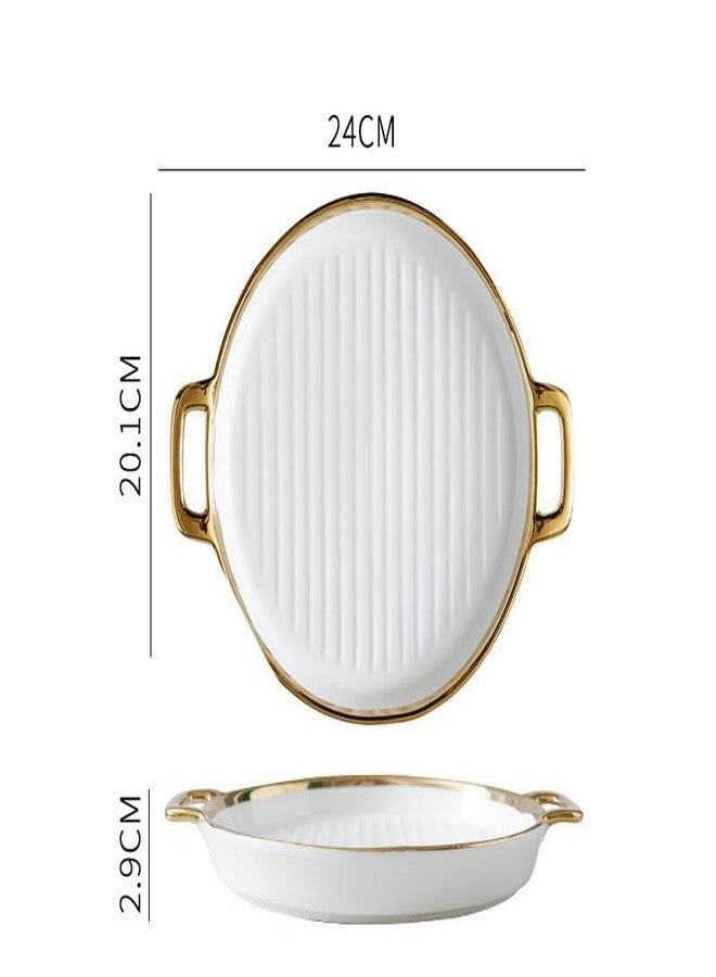 Beyond Homes Ceramic Serving Platter with Handles, 24 cm | Round Ceramic Snack Tray with Gold Rim | Microwave & Dishwasher Safe Platter for Starters, Appetizers & Dining Table (White Gold) - Image 2