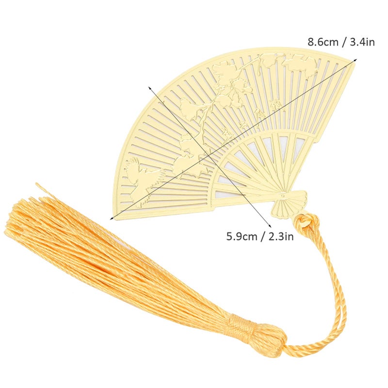 Brass Folding Fan Bookmarks With Tassel 2 Pieces Antique Metal Literature Art Gifts - Image 4