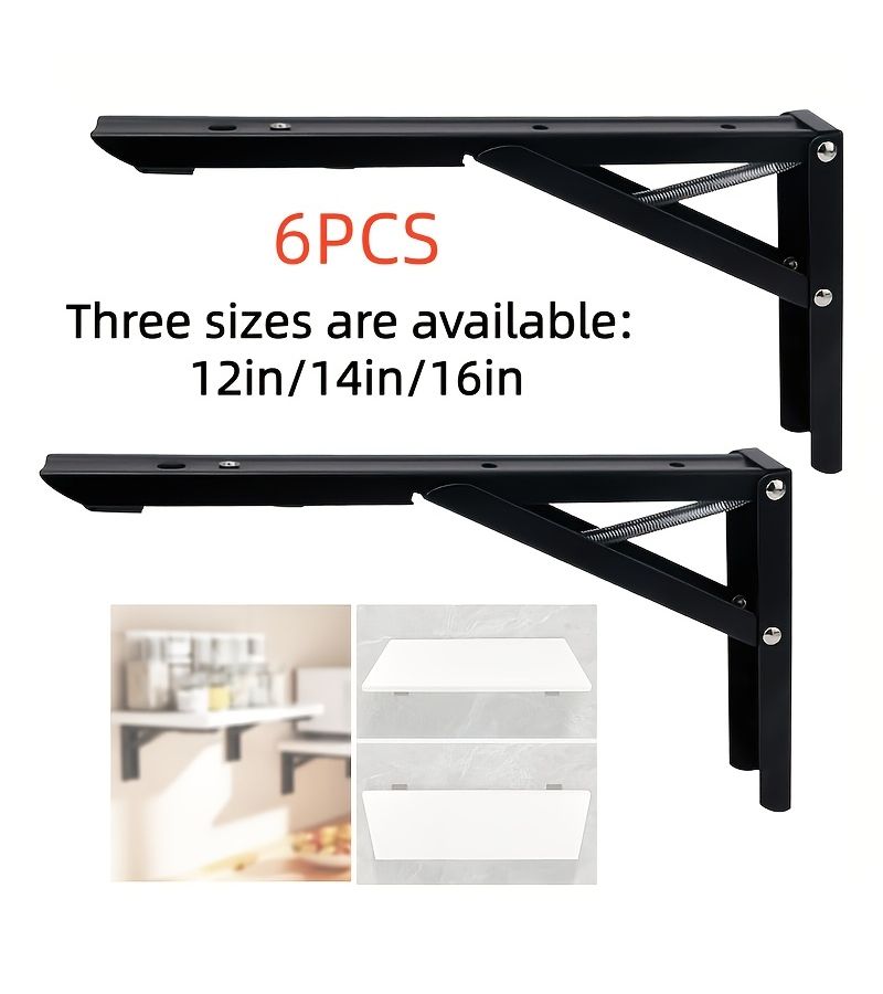 6 Heavy Duty Thickened Folding Brackets 16.1 Inch Wall Mount Shelf Support - Image 1