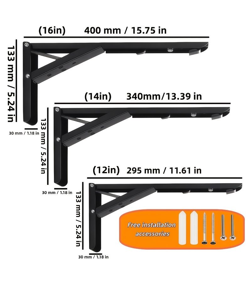 6 Heavy Duty Thickened Folding Brackets 16.1 Inch Wall Mount Shelf Support - Image 2
