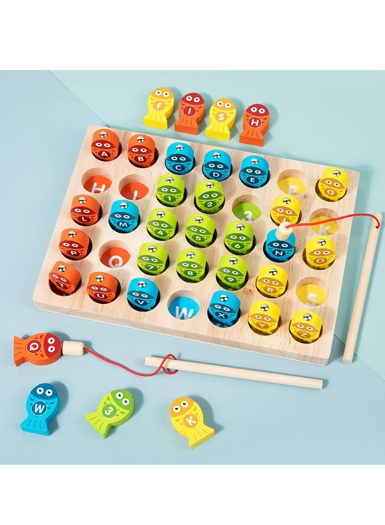 لعبة الصيد الخشبي المغناطيسي - فرز ABC والأرقام ، لعبة مهارات مونتيسوري المحركية الدقيقة ، لعبة الصيد التربوية المتعة ، هدية تعليمية تفاعلية للأطفال الصغار والأطفال في مرحلة ما قبل المدرسة - Image 2