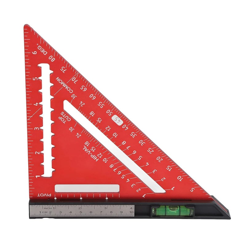 klarako Rafter Square, 7 Inch Aluminum Alloy Polished Surface Accurate Scaling Built in Magnets Carpenter Square Removable Short Ruler Triangle Square for Woodworking Carpentry (Red) - Image 1