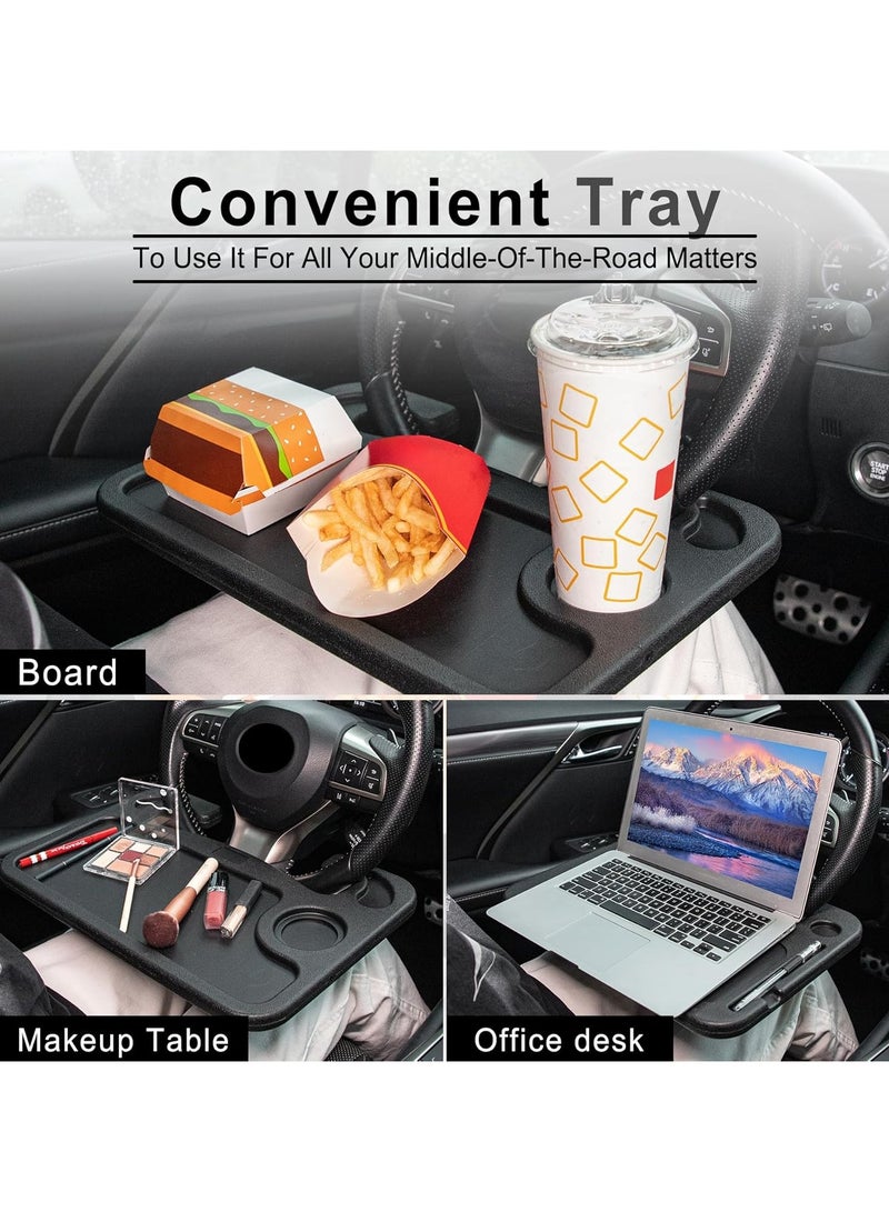 ترافل طاولة اطار القيادة المحمولة صينية توجيه المركبات 2 في 1 للوجبات والعمل - مثالي للرحلات الطويلة بالسيارة، التنقلات اليومية، والقيادة لفترات طويلة، جاهز للسفر لجميع المركبات - Image 2