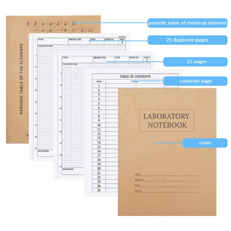 suituts 3 Pack Carbonless Chemistry Lab Notebook, 8.5X11 Inch Student Lab notebook with Duplicate/Numbered/Grid Pages, 25 Sets of Pages, Total 75 Sets (Kraft) - Image 5