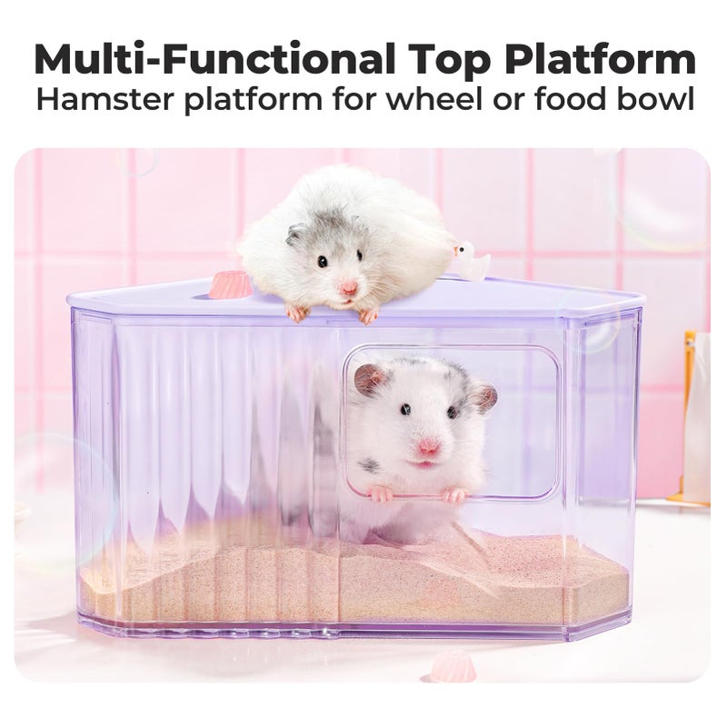 mini&moe Hamster Sand Bath Container - Small Animal Bathroom Shower Room Large Space Corner Digging Box with Cleaning Scoop Rat Dust Bath House for Guinea Pig, Hedgehog, Gerbil - Image 3