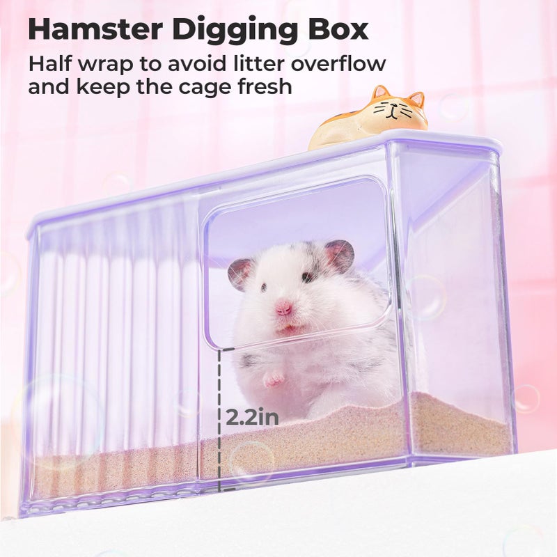 mini&moe Hamster Sand Bath Container - Small Animal Bathroom Shower Room Large Space Corner Digging Box with Cleaning Scoop Rat Dust Bath House for Guinea Pig, Hedgehog, Gerbil - Image 5