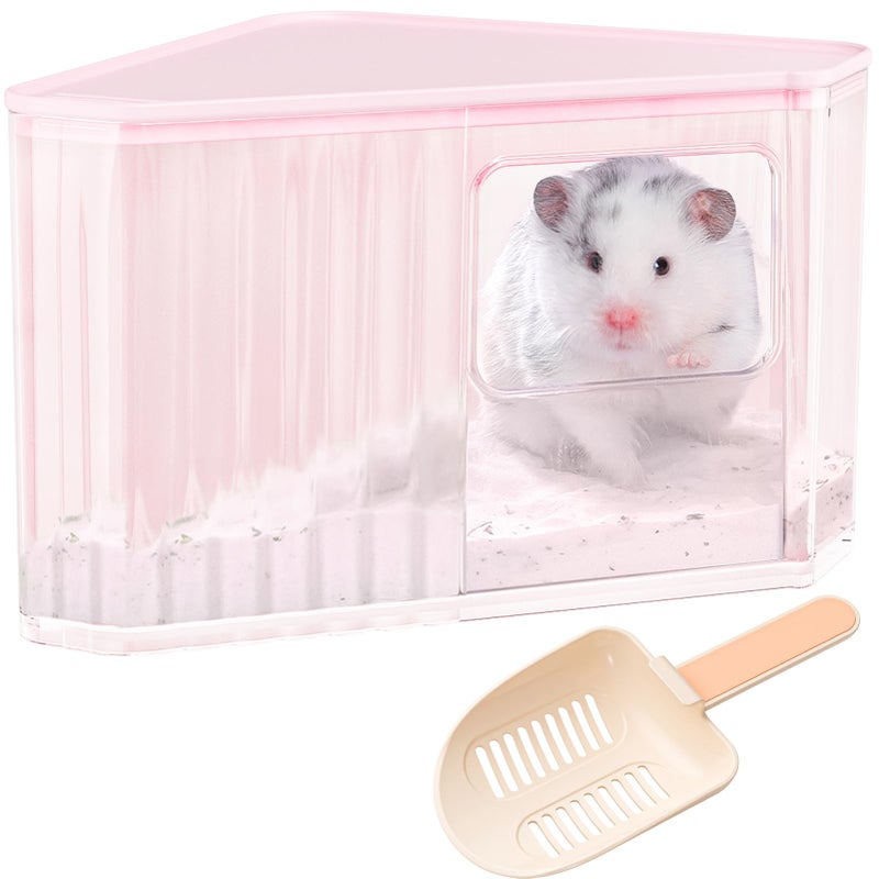 mini&moe Hamster Sand Bath Container - Small Animal Bathroom Shower Room Large Space Corner Digging Box with Cleaning Scoop Rat Dust Bath House for Guinea Pig, Hedgehog, Gerbil - Image 1