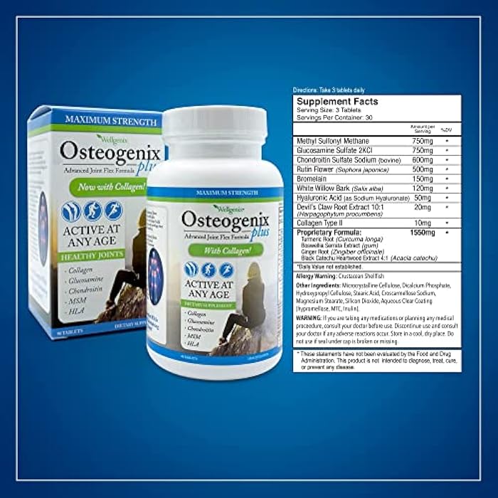 Wellgenix Osteogenix Advanced Joint Flex Formula (90 Ct) - Knee Supplement with Collagen II, Glucosamine, Chondroitin, MSM & HLA - Lubrication & Discomfort Support Tablets for Men & Women - Image 3