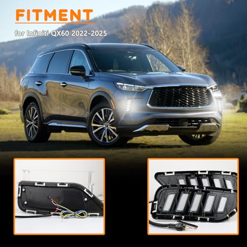 ZDEERAOTO Upgrade LED Front Bumper Fog light DRL Amber Sequential Turn Signal Lamp Feature Kit for Infiniti QX60 2022 2023 2024 2025 Replacement Grille Trim Panel 62257-6SA0B,2pcs - Image 4